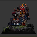 Game Movie Mechanical Character With Red Orange Glowing Lights Standing On Base With Grass Rocks