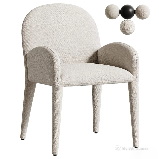 Beige Upholstered Modern Armchair With Curved Armrests Slim Legs And Decorative Ball Accent 3d model 