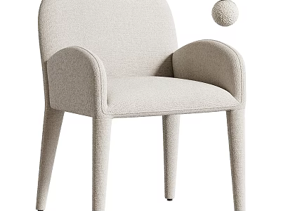 Beige Upholstered Modern Armchair With Curved Armrests Slim Legs And Decorative Ball Accent 3d model