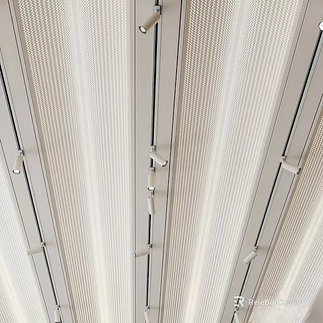 Modern Interior Ceiling Design With Linear Structure And Perforated Panels 3d model 