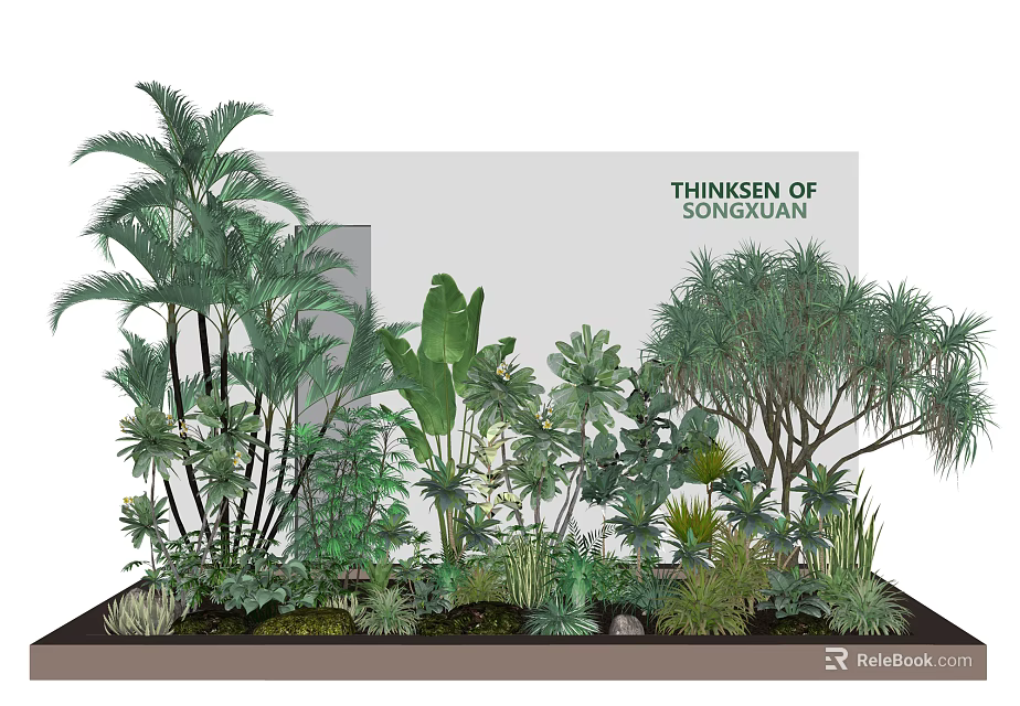 Diverse Green Garden Plants Including Palm Trees And Large Leaved Varieties 3d model 