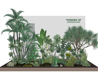 Diverse Green Garden Plants Including Palm Trees And Large Leaved Varieties 3d model