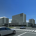 Modern Office Buildings Complex Featuring Central Courtyard Greenery And Surrounding Roads 3d model