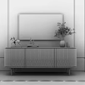 Modern TV Stand With Gold Trim And Geometric Pattern In Living Room Interior