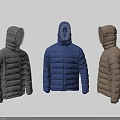 Hooded Quilted Puffer Jackets Gray Blue Beige Front Side Back Views