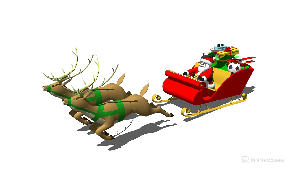 Festive Christmas Photo Spot With Santa Claus Reindeer Sleigh And Colorful Gifts 3d model 