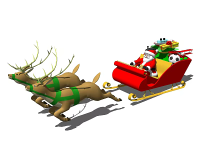Festive Christmas Photo Spot With Santa Claus Reindeer Sleigh And Colorful Gifts 3d model