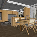Modern Living and Dining Room Interior With Wooden Elements Sofa Coffee Table And Rug