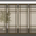 Modern Wooden Frame Room Divider With Grid Pattern And Translucent Panels For Indoor Space 3d model