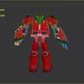 Red Mechanical Robot Game Movie Character With Horns And Armored Body In Standing Pose
