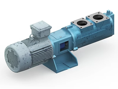 Industrial Screw Pump Featuring Gray Motor Blue Housing Base and Dual Inlet Ports 3d model