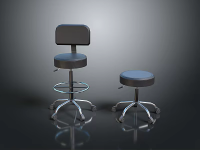 Modern Two Adjustable Stools With Round Seats And Chrome Metal Bases 3d model