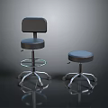 Modern Two Adjustable Stools With Round Seats And Chrome Metal Bases 3d model