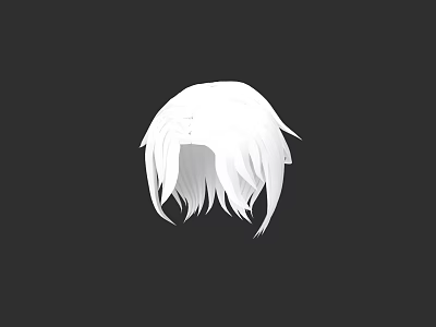 White Long Hair Wig Design with Fringe and Silky Texture 3d model