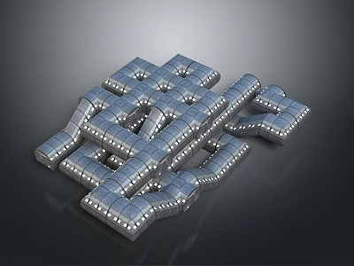 Modern Architectural Structure with Interconnected Geometric Glass Metal Modules and Reflective Surfaces 3d model