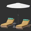 Yellow Cushioned Lounge Chairs With Green Headrests White Umbrella And Small Table