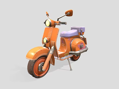 Stylish Orange Scooter with Purple Seat Front Headlight and Rearview Mirrors 3d model