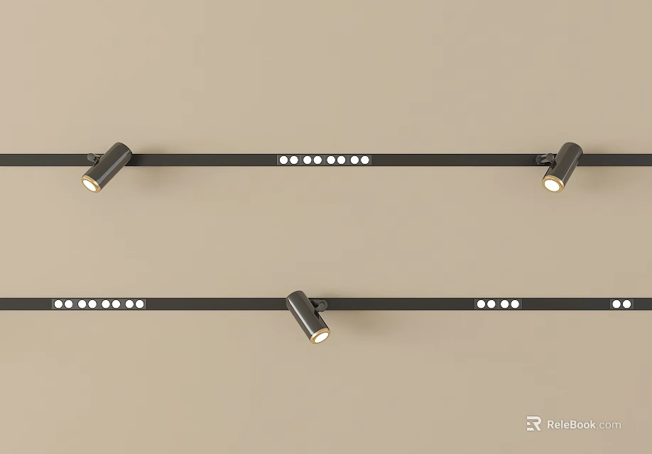 Black Track With Downlights And Spotlights For Indoor Ceiling Lighting 3d model 