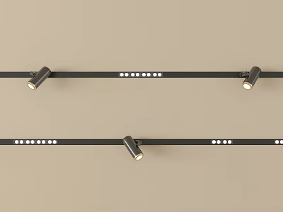 Black Track With Downlights And Spotlights For Indoor Ceiling Lighting 3d model