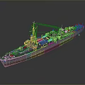 Detailed 3D Model of Large Water Vessel With Masts Chimneys and Deck Equipment