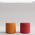 Cylindrical Sofa Stools With Vertical Stripes Dark Base And Colorful Hues Orange Red Yellow Green