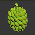 Vibrant Green Fruit With Orange Bumps And Green Stem Showing Reflection On Dark Background
