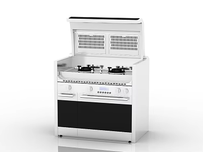 Modern White Integrated Kitchen Appliance With Gas Stove Range Hood And Oven 3d model