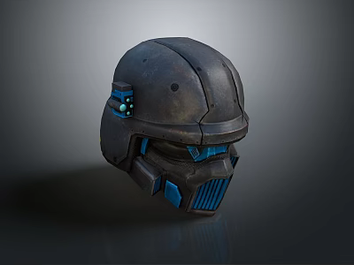 Tactical Weapon Helmet With Black Metallic Surface And Blue Accent Details 3d model