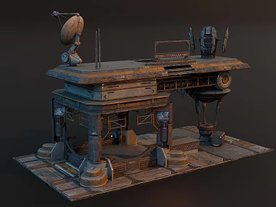 Futuristic Architecture Structure With Satellite Dish Mechanical Platform And Metal Pillars 3d model