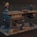 Futuristic Architecture Structure With Satellite Dish Mechanical Platform And Metal Pillars