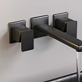 Modern Matte Black Wall Mounted Faucet With Square Handles And Flowing Water
