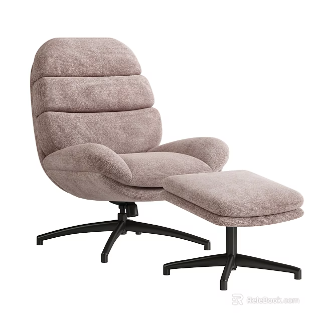 Comfortable Modern Single Sofa With Plush Beige Upholstery Black Metal Base And Matching Ottoman 3d model 