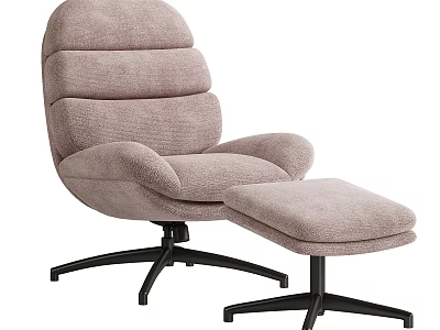 Comfortable Modern Single Sofa With Plush Beige Upholstery Black Metal Base And Matching Ottoman 3d model