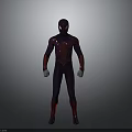 Spider-Man 3D Character Model In Purple And Red Suit Standing On Gray Background