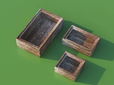 Decorative Ornament Set With Three Different Sizes Wooden Boxes Rustic Natural Wood Design 3d model