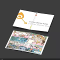 Open Book Magazine With Yellow Eye Icon And Colorful Illustrations Inside
