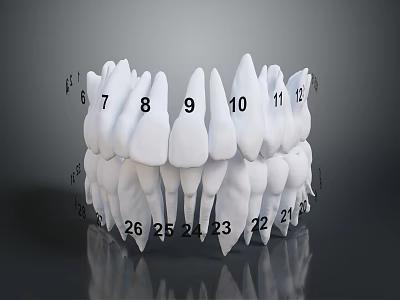 Dental Organ Model With Numbered Teeth From 6 To 12 And 21 To 26 Anatomical Structure 3d model