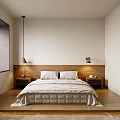 Minimalist Bedroom Interior Design With Wooden Headboard Linen Bedding And Window Blinds
