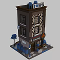 Charming Miniature Store Building With Pancakes Sign Tables Chairs And Street Lamps