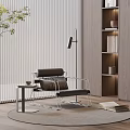 Modern Minimalist Leisure Chair With Black Leather Seat Metal Frame And Side Table Floor Lamp