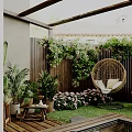 Cozy Backyard Garden With Lush Plants And Hanging Chair