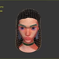 3D Female Character Head Model With Long Black Hair Blue Eyes And Black Choker