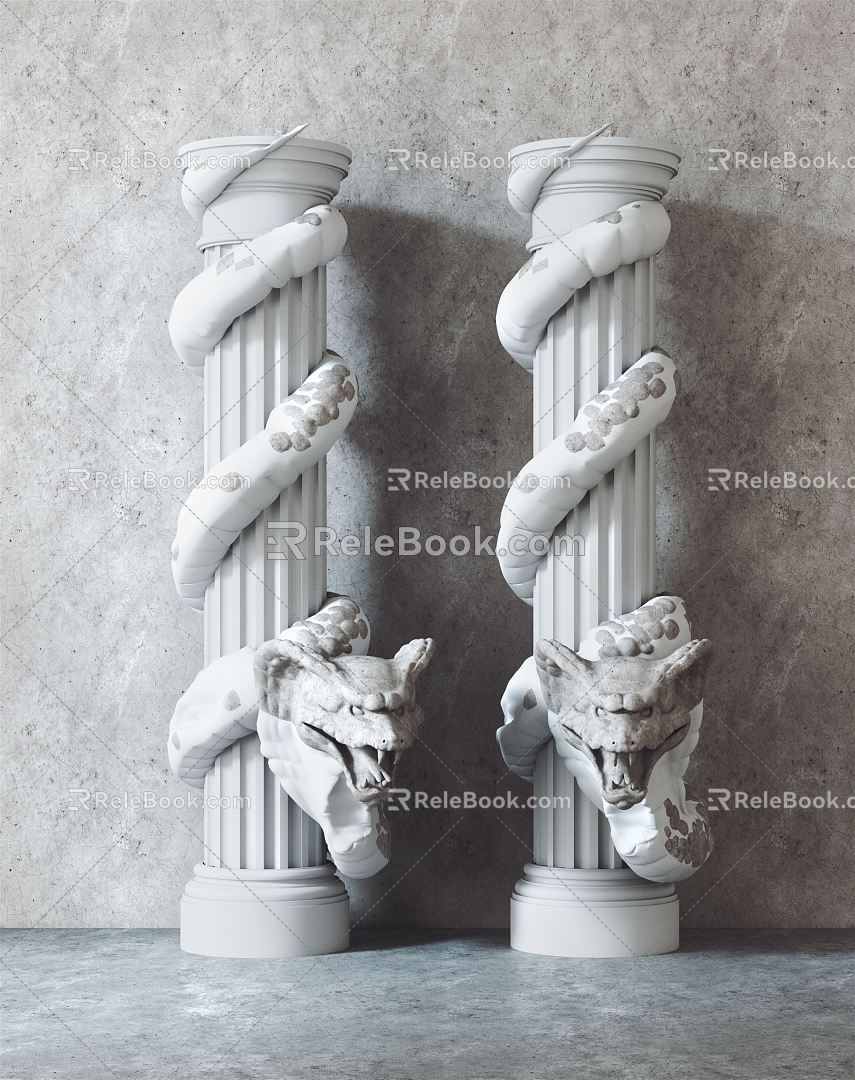 European Roman Column Snake Statue Pillar 3d model