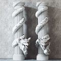 European Roman Column Snake Statue Pillar 3d model