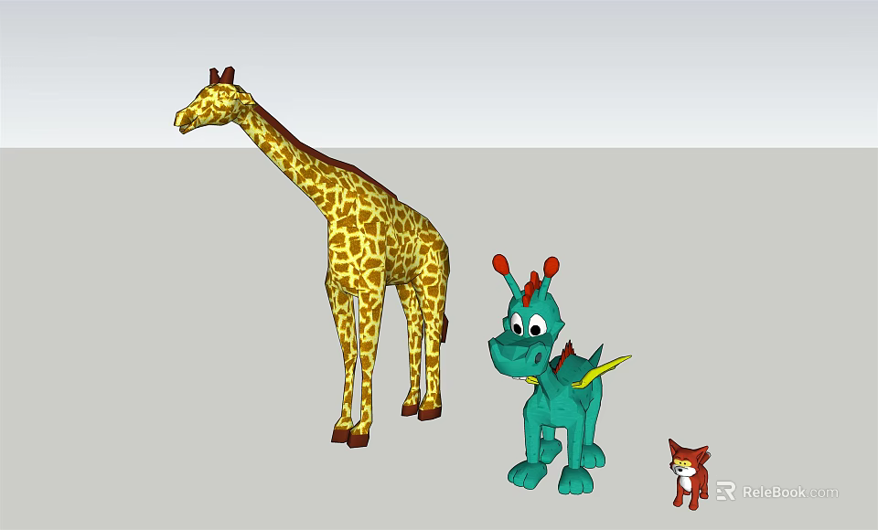 Green Reptile Figure With Red Horns Wings And Giraffe Fox In White Background 3d model 