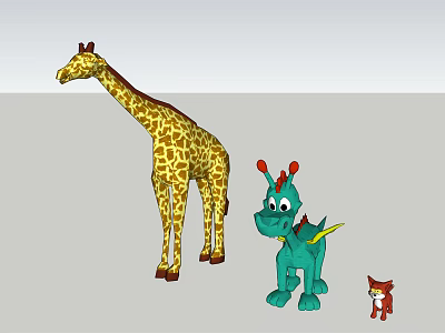 Green Reptile Figure With Red Horns Wings And Giraffe Fox In White Background 3d model
