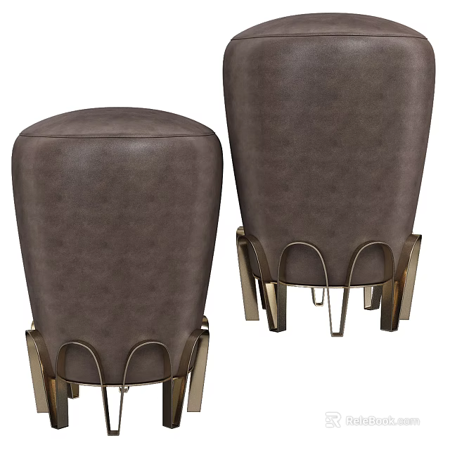 Dark Gray Leather Upholstered Sofa Stools With Modern Metallic Leg Design 3d model 