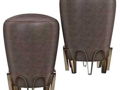 Dark Gray Leather Upholstered Sofa Stools With Modern Metallic Leg Design 3d model