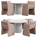 Modern Round White Dining Table Set With Beige Upholstered Chairs 3d model
