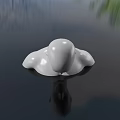 Silver Human Head Sculpture with Tree Background and Water Reflection View 3d model